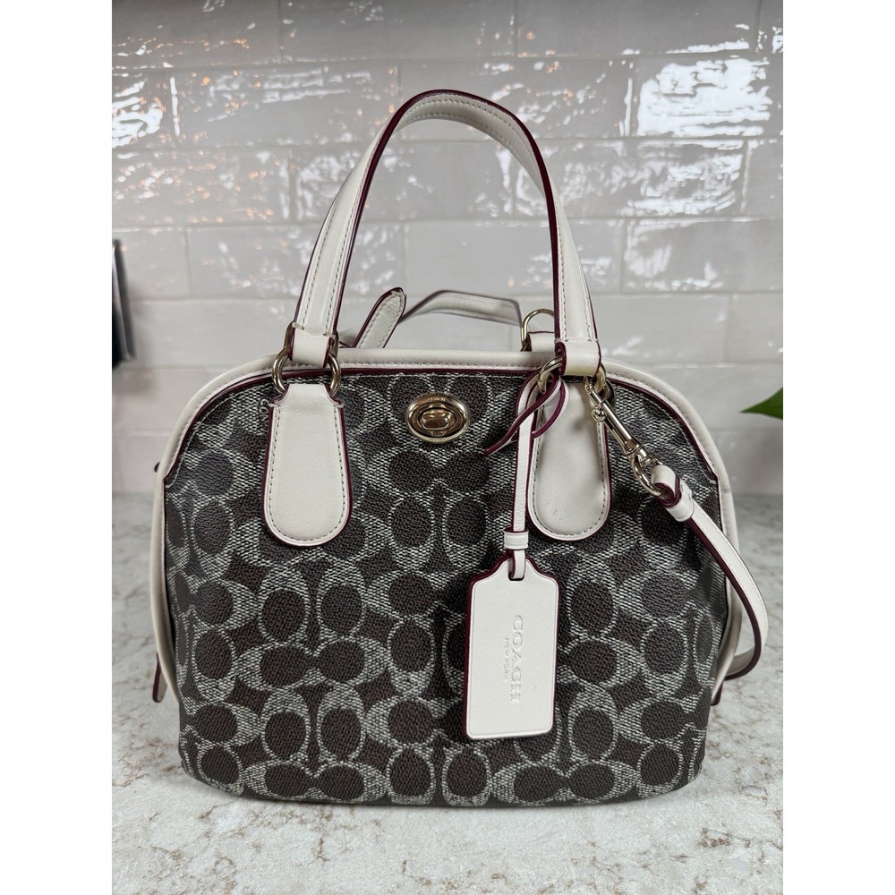 Coach Prince Street Satchel Handbag, 35159, Saddle Chalk‎ W/ Red Highlights